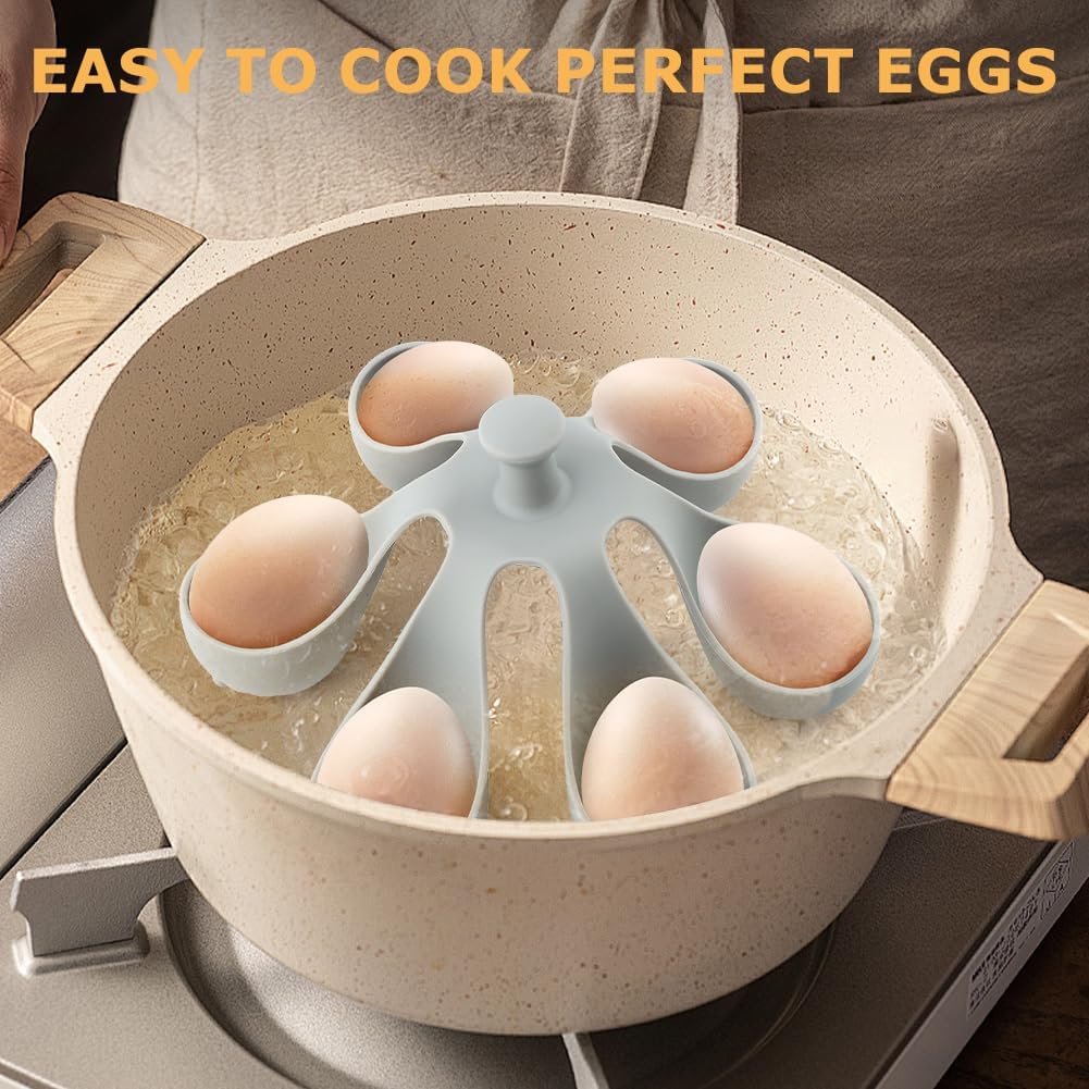 Silicone Egg Boiler Rack Freestanding Egg Boiler Eggs Cooker Hard Boiled Eggs Boilers Eg G Molds for Cooking Holds 6 Eg G Poached (COLOR:grey)