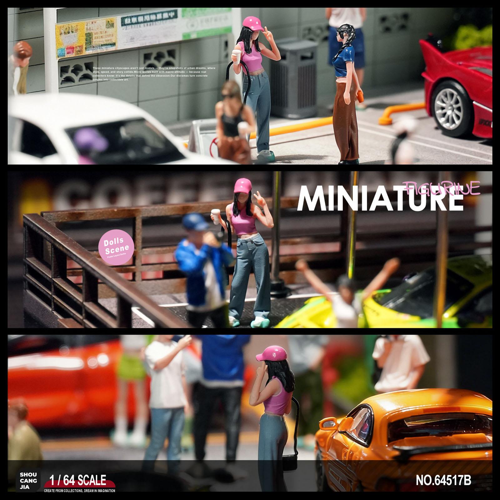 1:64 Scale Hand Painted Miniature Figure Realistic Miniature People Milk Tea Girl Figure Model for Photography,Collector 1