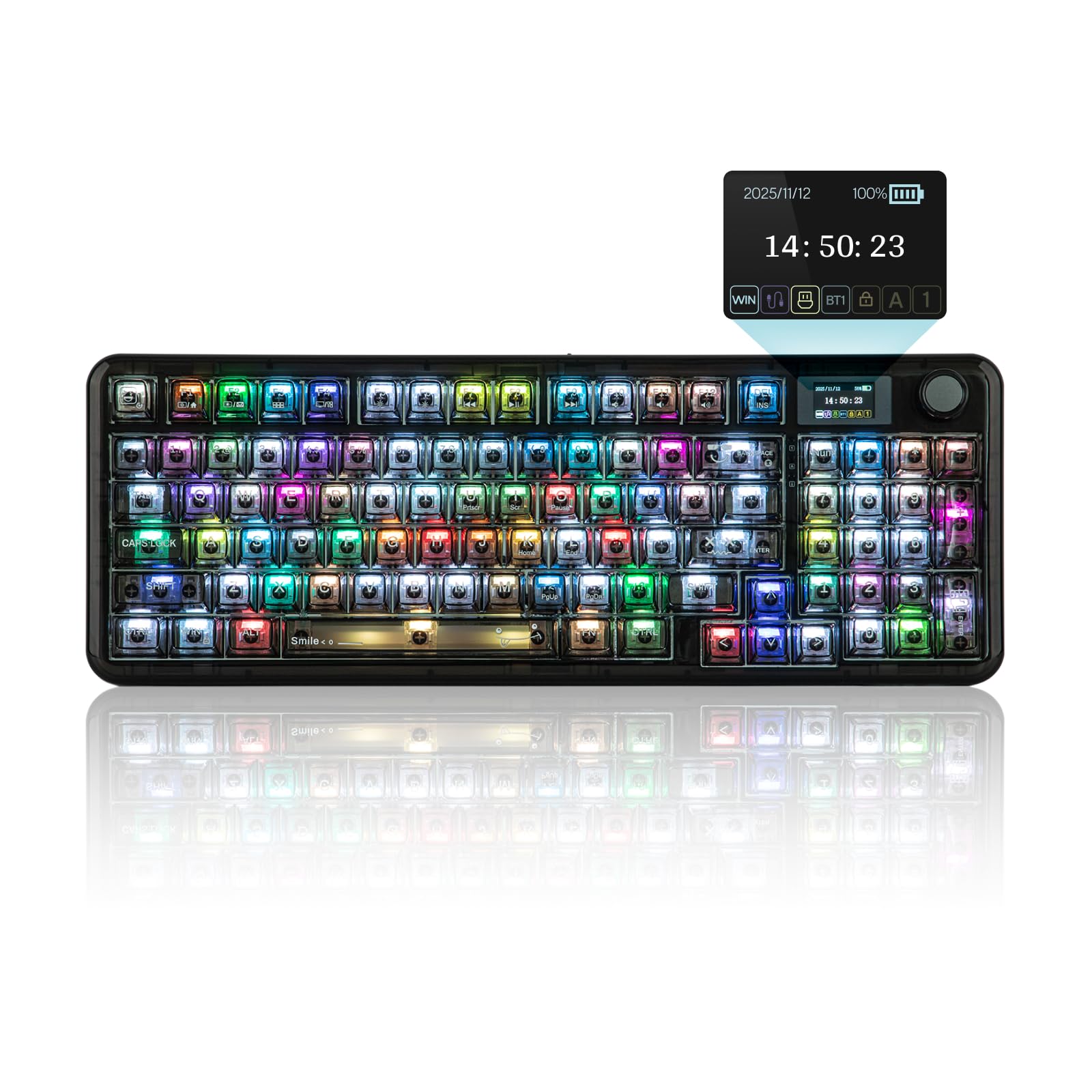 

MechLands Aula Crystal Transparent Keyboard with Large Capacity RGB Backlight F-NB98 Keyboard, Wireless, 3-Mode Connection, Display, 8000mAh, (Black) чорний