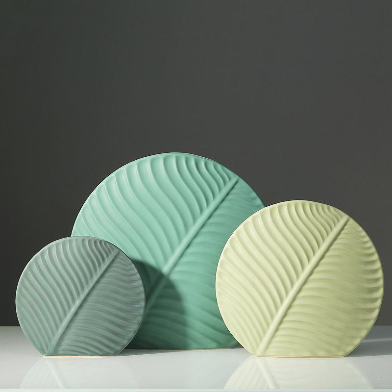 European Ceramic Vase Living Room Decoration Flower Arrangement Vase Desktop Creative Green Leaf Flower Arrangement Ornament