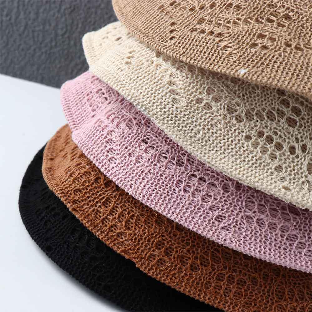 Knitted Hat Spring Basin Pure Color Caps Linen Bucket Hat Korean Style Caps Female Hats Sun Hat