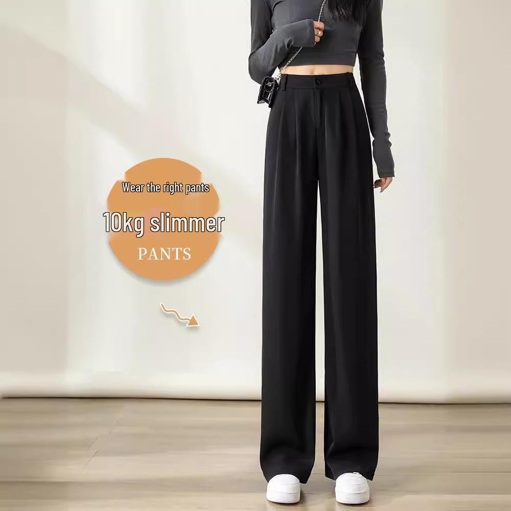 Plus Size Women's Black Drape Wide-Leg Trousers - Summer Casual Fit for Pear-Shaped Bodies