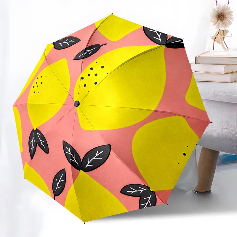 1pc Lemon Pink Automatic Folding Umbrella, Heavy Duty 8 Rib Iron Frame,  Suitable for Travel, Daily Use, Birthday, Decor Gift M0105100