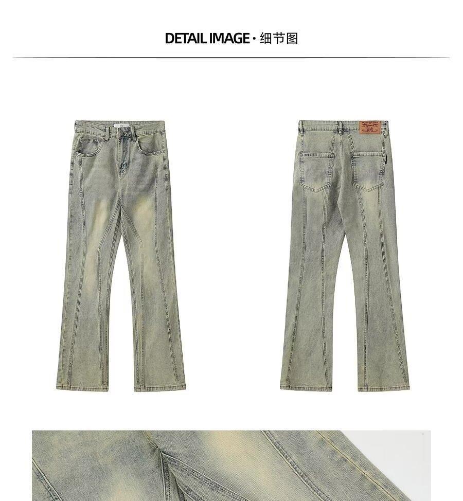 American high street vibe washed old yellow mud dyed jeans men's tide ins straight tube slightly stretched thin piled pants