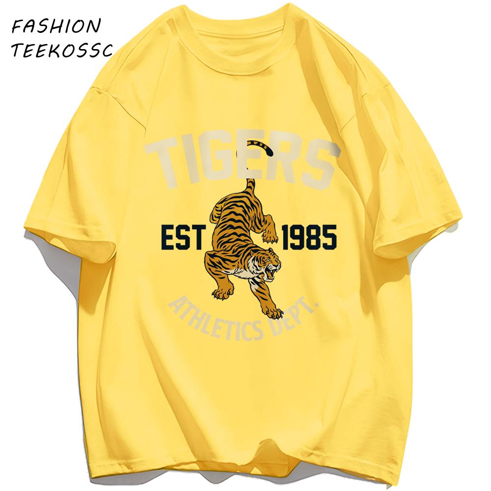 Tigers Est 1985 Sport Pattern T Shirt Men Comfortable Loose TShirt Summer Casual Y2K Short Sleeve Cotton AllMatch Clothes