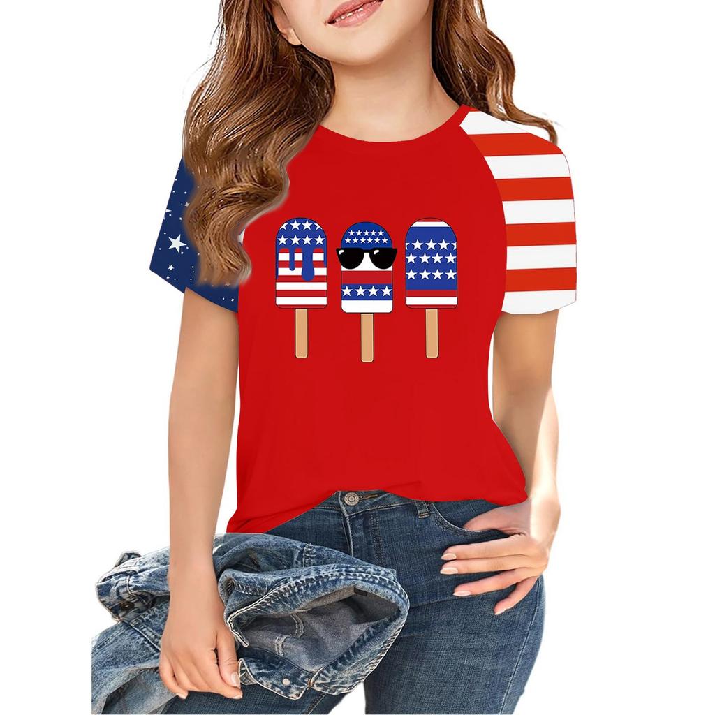 Tops For Youth Kids Boy And Girls 2-10 Years Round Neck Short Sleeve Trendy Tops