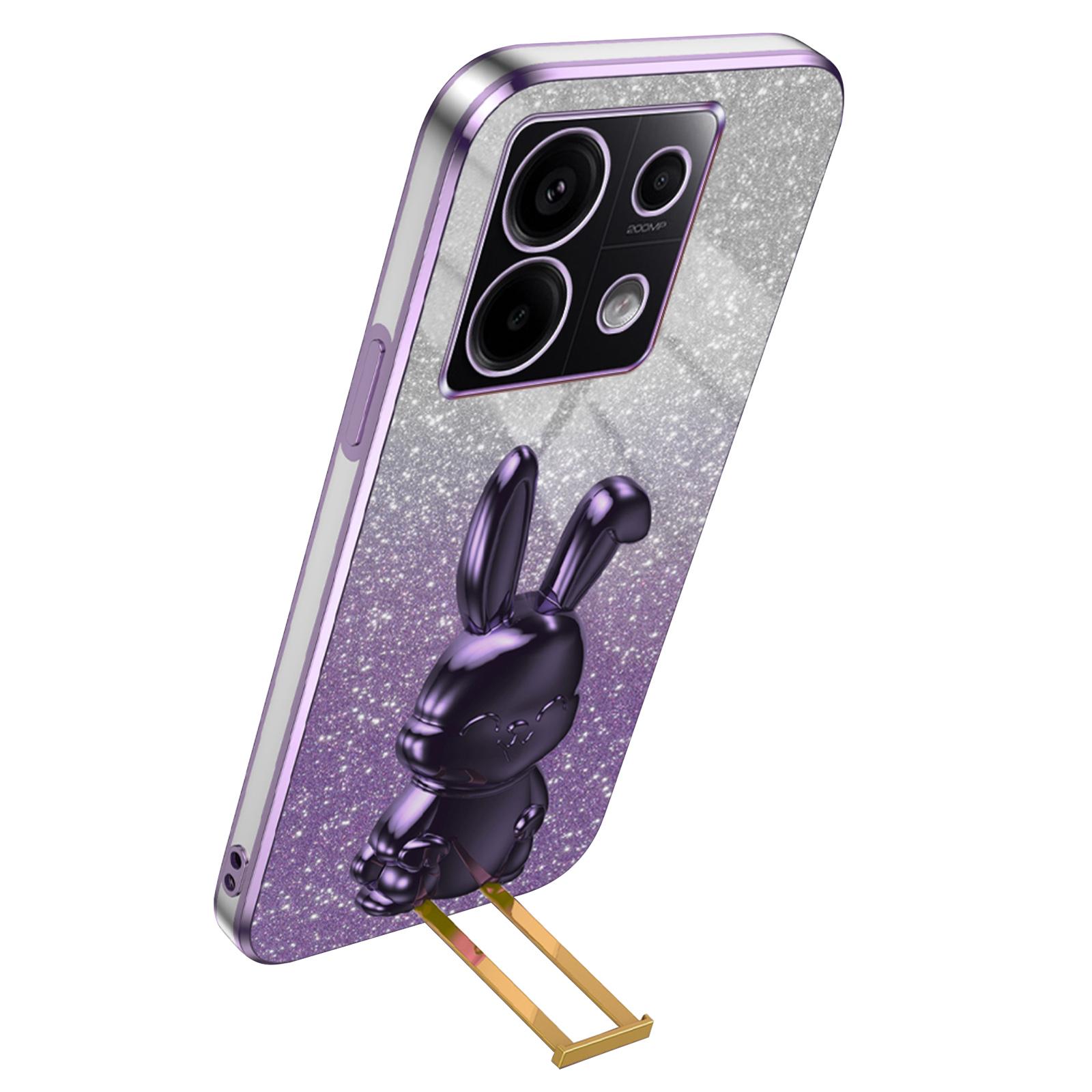 

For Xiaomi Redmi Note 13 Pro 5G/Poco X6 5G Phone Case Lovely Rabbit PC+TPU Pull-out Kickstand Cover Pink