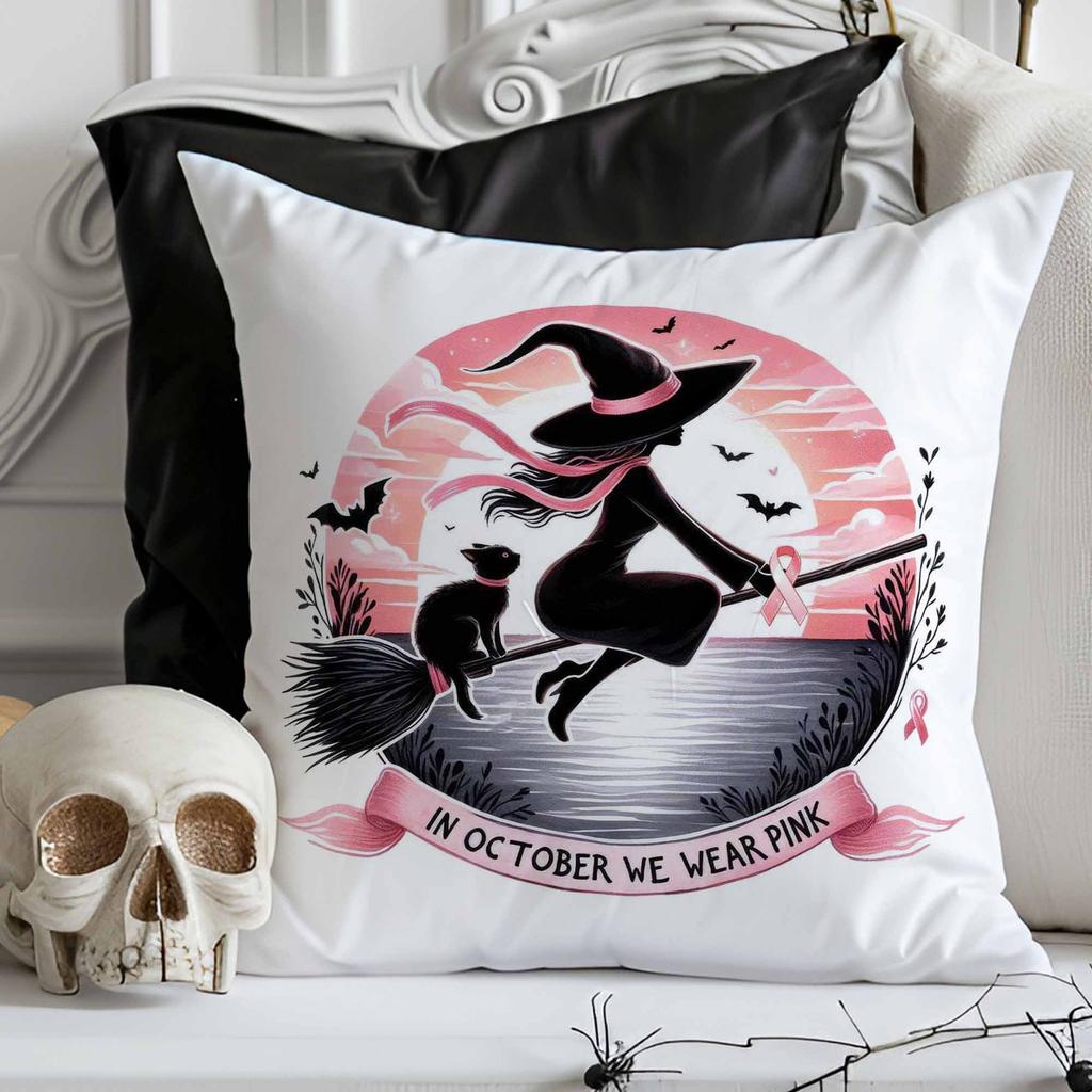 1pc Pink Halloween Cushion Cover Cute Ghost Pumpkin Witch Print Washable Cover Halloween Them Party Living Room Bedroom Decor
