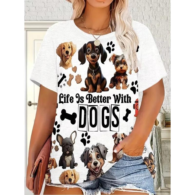 Modisches Damen Rundhals Kurzarm 3D Tier Farbdruck Tier Kurzarm Rundhals T-Shirt