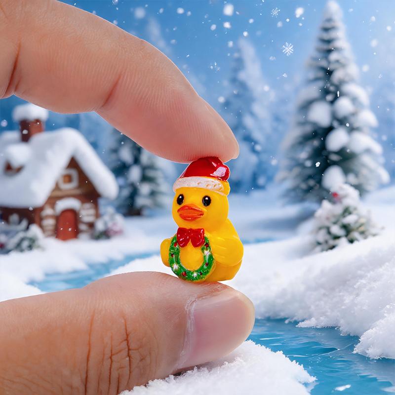 6Pcs Christmas Mini Duck Resin Figurine Cute Micro Landscape Ornament Small Statue For Desktop Decor Xmas Party Gifts