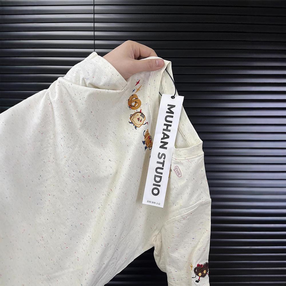 

2025 Summer Korean Casual Cartoon Embroidered Loose Cotton T-Shirt XL