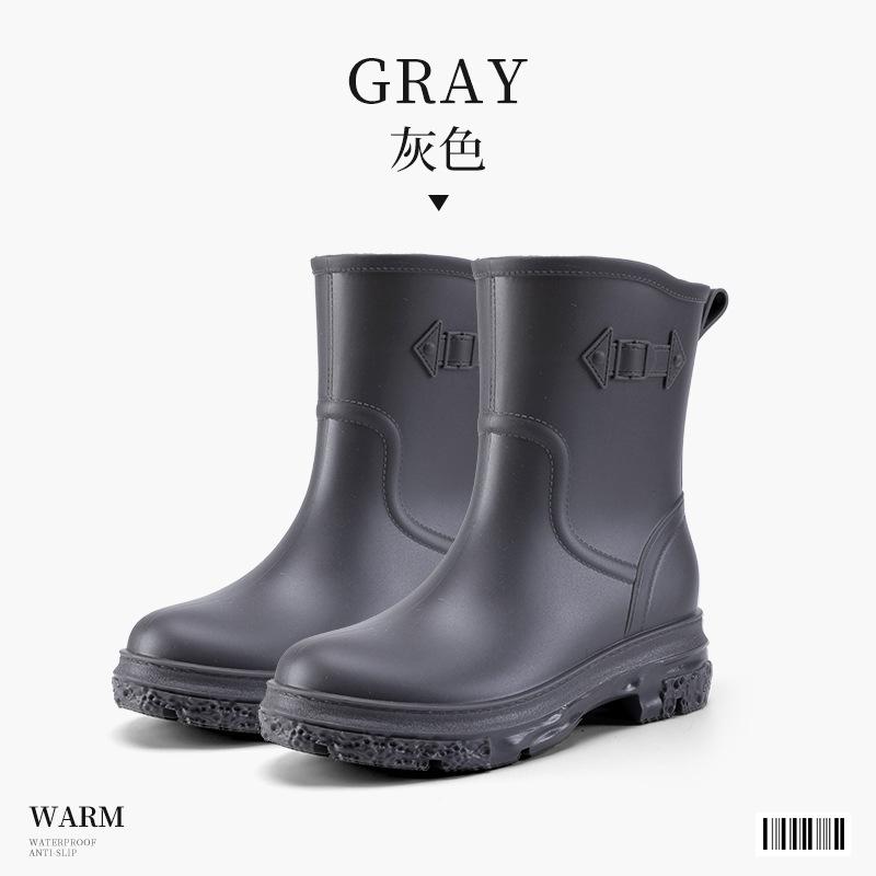 Women's Medium Tube Rain Shoes Non-slip Outer Wear Fashion Trend Waterproof Thick Sole Height Increase Thin Overshoes Rain Boots