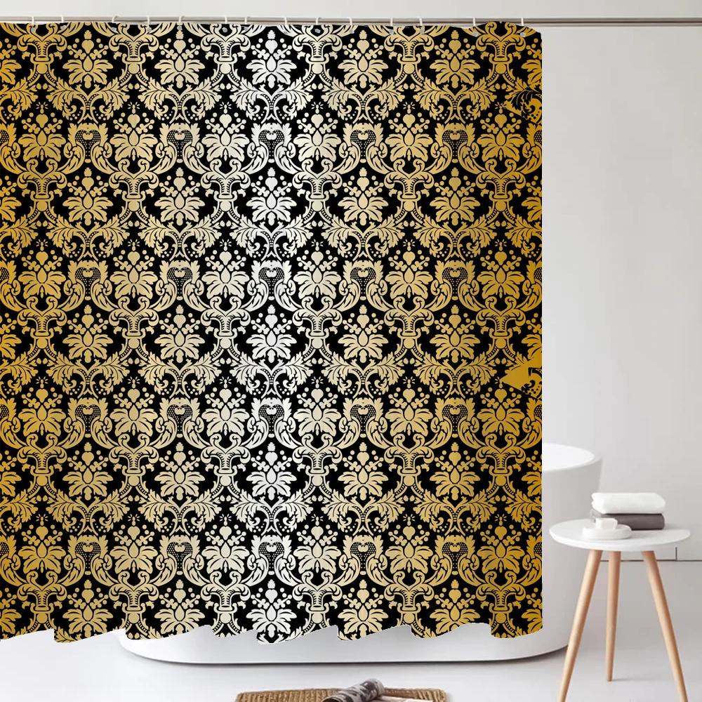 Retro European Pattern Shower Curtain Print Modern Nordic Minimalist Polyster Home Decor Bathroom Curtain with Hooks