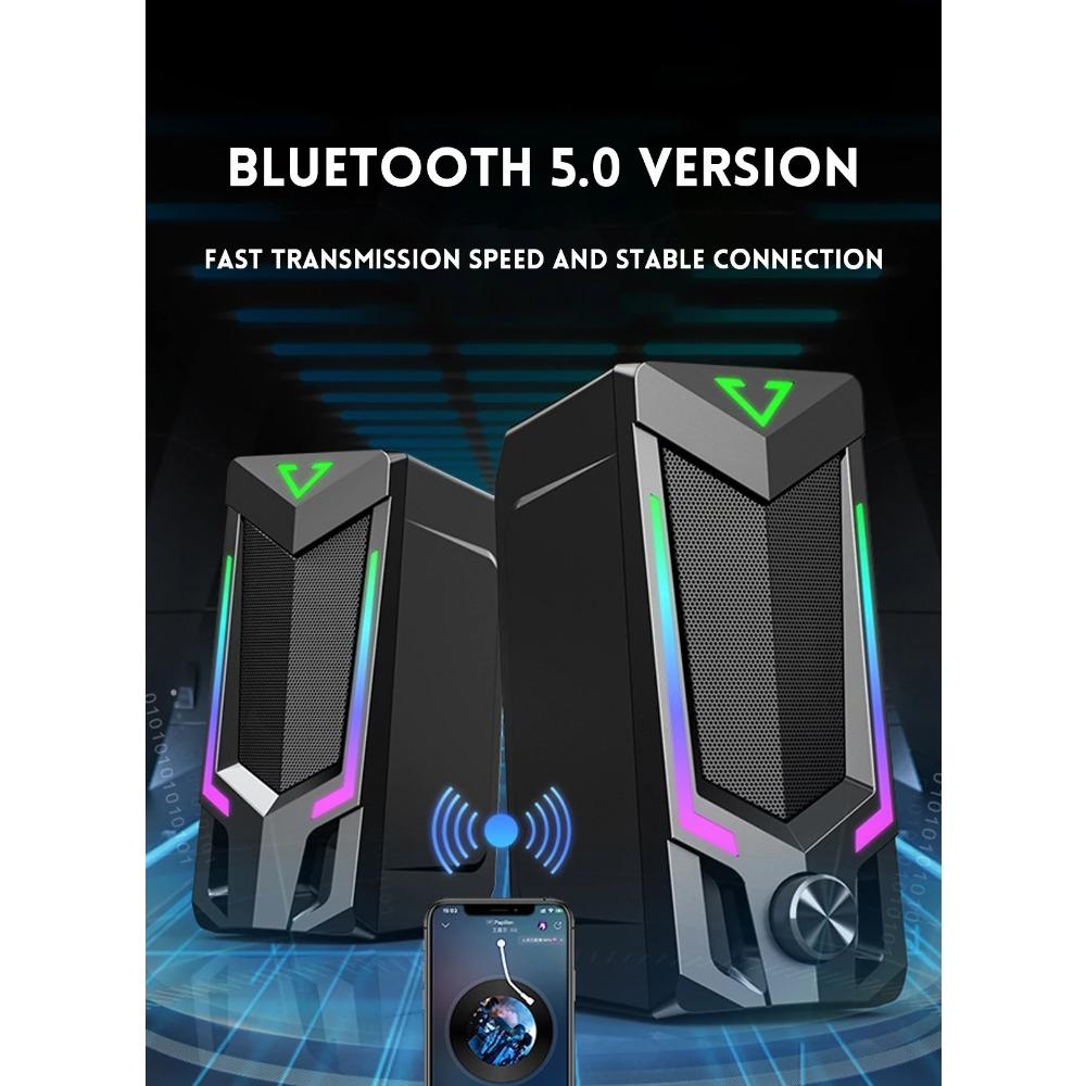 Wired & Bluetooth RGB Computer Speaker, Desktop Computer Speaker, Laptop Speaker, Desktop Stereo Speaker, USB Powered, with LED Ambient