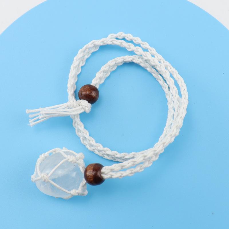Natural Stone Mesh Pocket Woven Necklace Pendant Adjustable Retractable Mesh Pocket Hand Woven Necklace N557