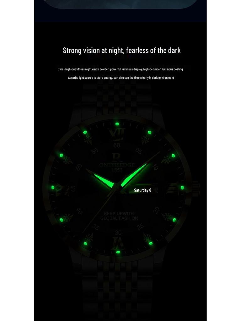 Luminous Waterproof Ultra-Thin Men's Quartz Watch with Double Calendar