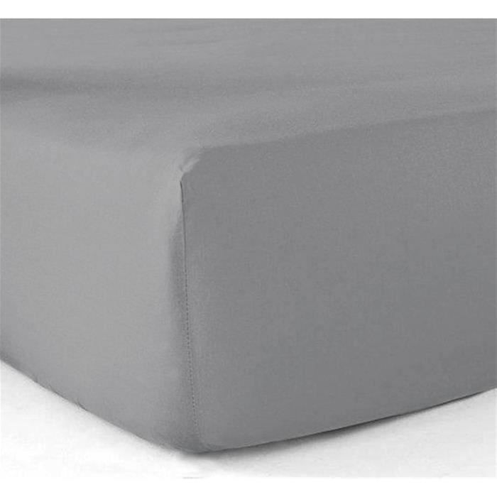 Drap Housse - Polycoton - 90x190 cm - Gris - 57 Fils/cm2 - Lavable jusqu'à 60°