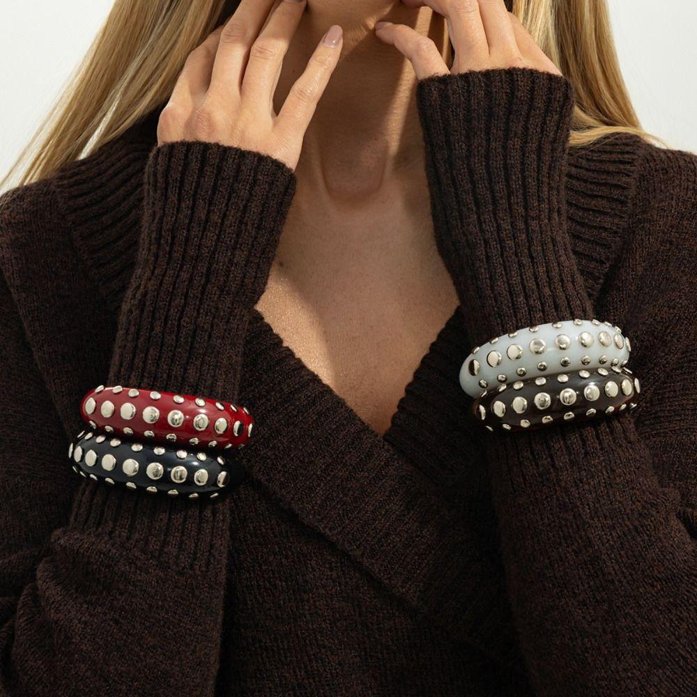 Minimalist Rivet Acrylic Bangle Punk Style Chunky Irregular Wide Bracelet Cuff Style Embellishment Open Bangle Decor Itemation