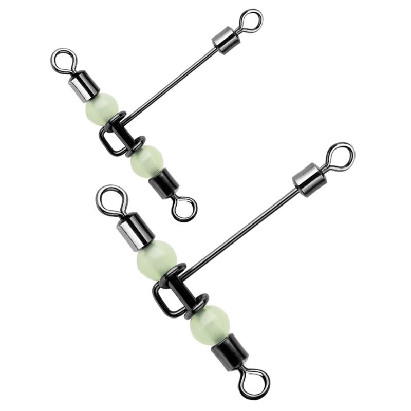 15Pcs Swivels Barrels Rolling Swivels Fishing Tackle Rig Swivels 3 Way Swivels with Glow Beads
