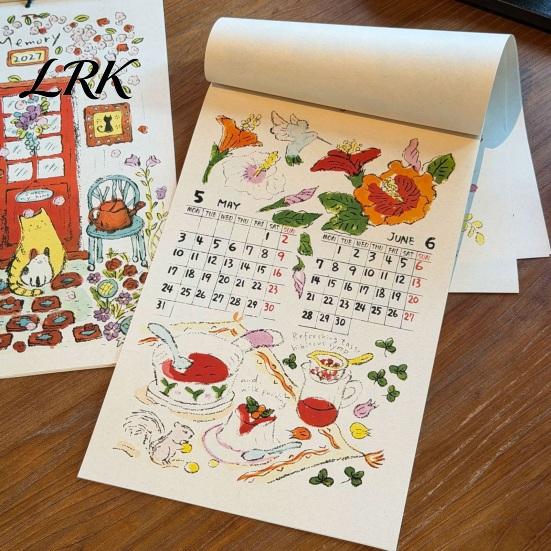 Artistic Hanging Calendar 2027 Wall with Wind And Flower Illustrations, Hand-Painted Retro Linen Personalized Office Planner Texture Paper,