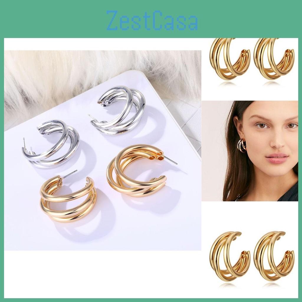 Popular Circle Asymmetrical Earrings For Women Modern Geometric Design Alloy