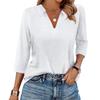 Women's Fashion Casual Lapel Short 3/4 Sleeve Solid Color Shirt Women's V-Neck Tops