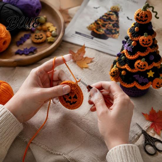Jack O Lantern Crochet Material Halloween Tree Pack, DIY Yarn Craft Kit with Hooks And Step Beginner Friendly Tools by Guide, Creative Handmade