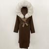 OFTBUY Winter Women Coat Real Natural Fox Fur Hooded Detachable Collar Double-faced Woolen Jacket Long Casual Elegant Overwears