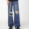 Retro ripped wide-leg jeans women's new summer American high street loose straight high-waisted floor-mopping pants