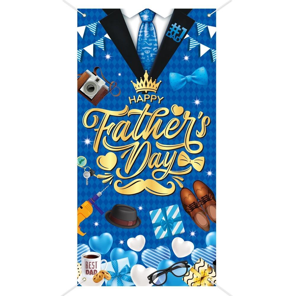 Celebrate Happy Father's Day Background Blue Gold Photo Flag Props Photography Props