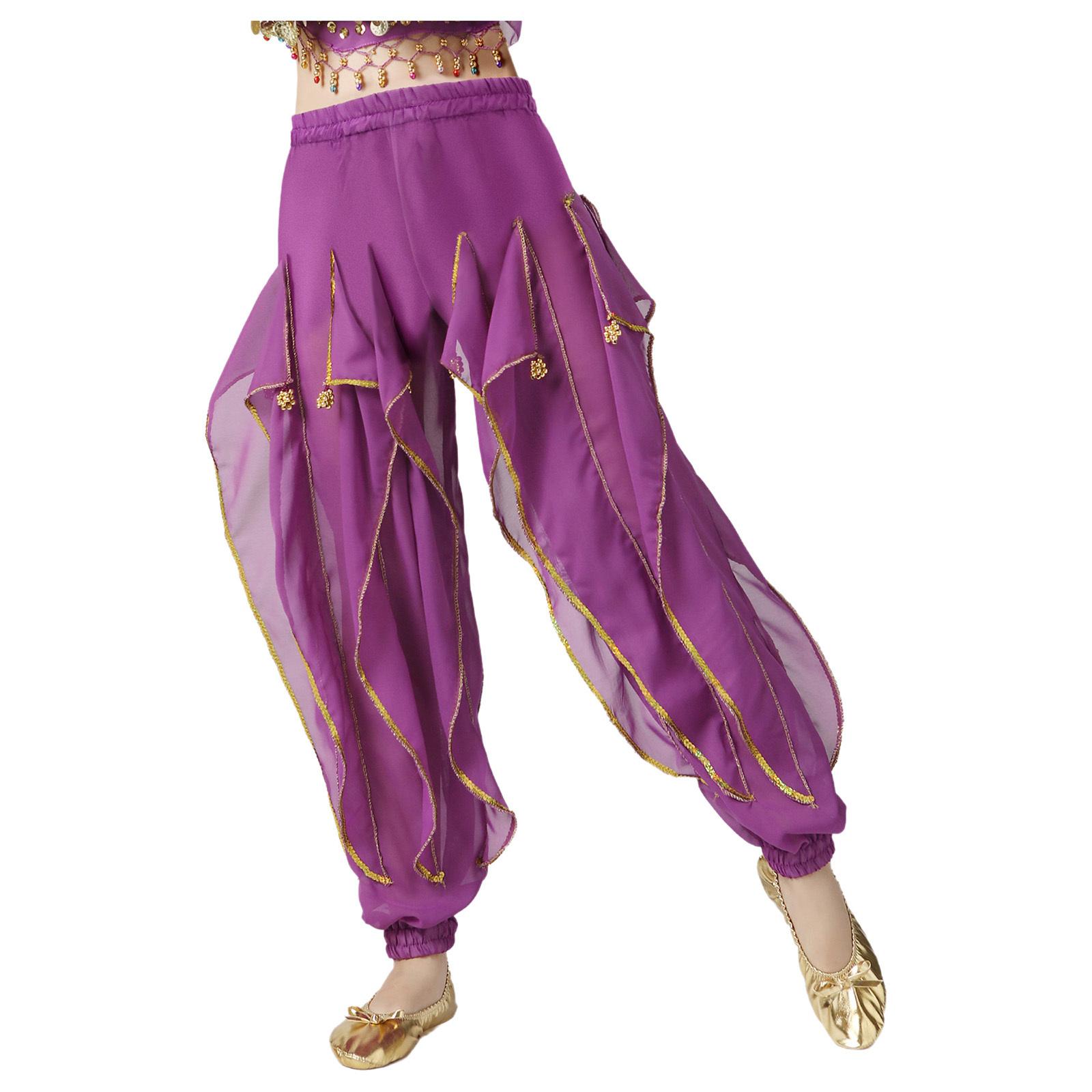 

Дівчата танець живота з гофрованими штанами на еластичній талії карнавальний костюм для вечірок на Хелловін 7-10 Years фіолетовий