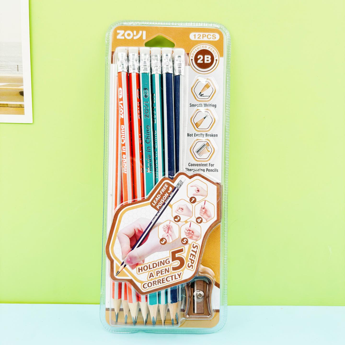 Cross-border 2B Triangular Pencil Set – 12 Pieces with Student Card, English Version 2B - 12 Pieces