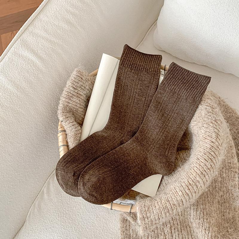 Women's Cotton Mid-Calf Ribbed Socks - Autumn/Winter College Style
