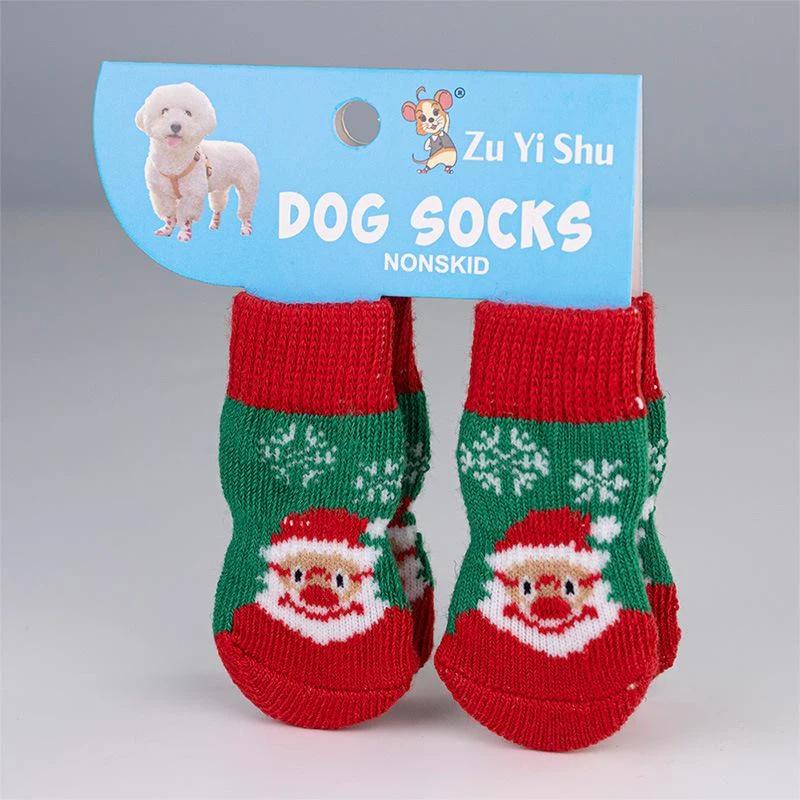 New 4Pcs/set Christmas Deer Snowman Pet Knitted Socks Winter Warm Indoor Wear Slip On Paw Protector Small Dogs Cat Socks Shoes