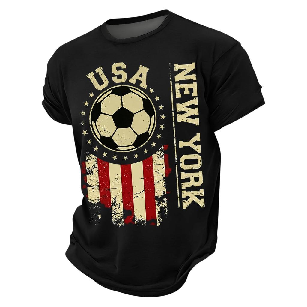 USA Soccer Graphic Tee Crew Neck Short Sleeve Casual T Shirt for Men with Distressed Print Design