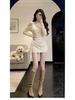 2026 Winter French Off-Shoulder Lace-Up Dress: Waist-Cinched, Slim-Fit, Hip-Hugging Short Style