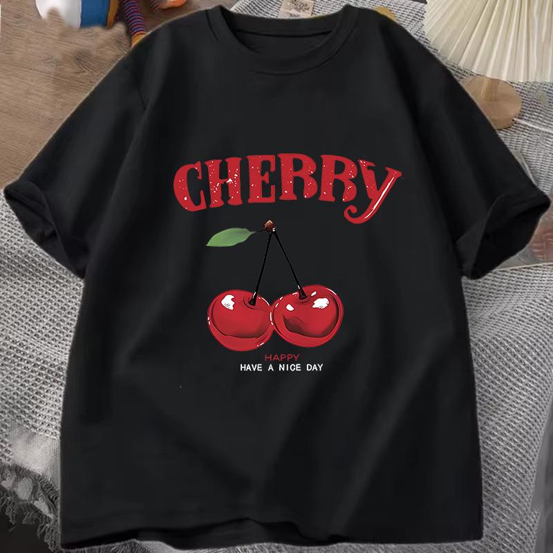Streetwear Summer Women Fashion Cherry TShirt Cherry Print ONeck Tops Tees Floral Graphic Short Sleeve Clothing FeUnisex Casual S