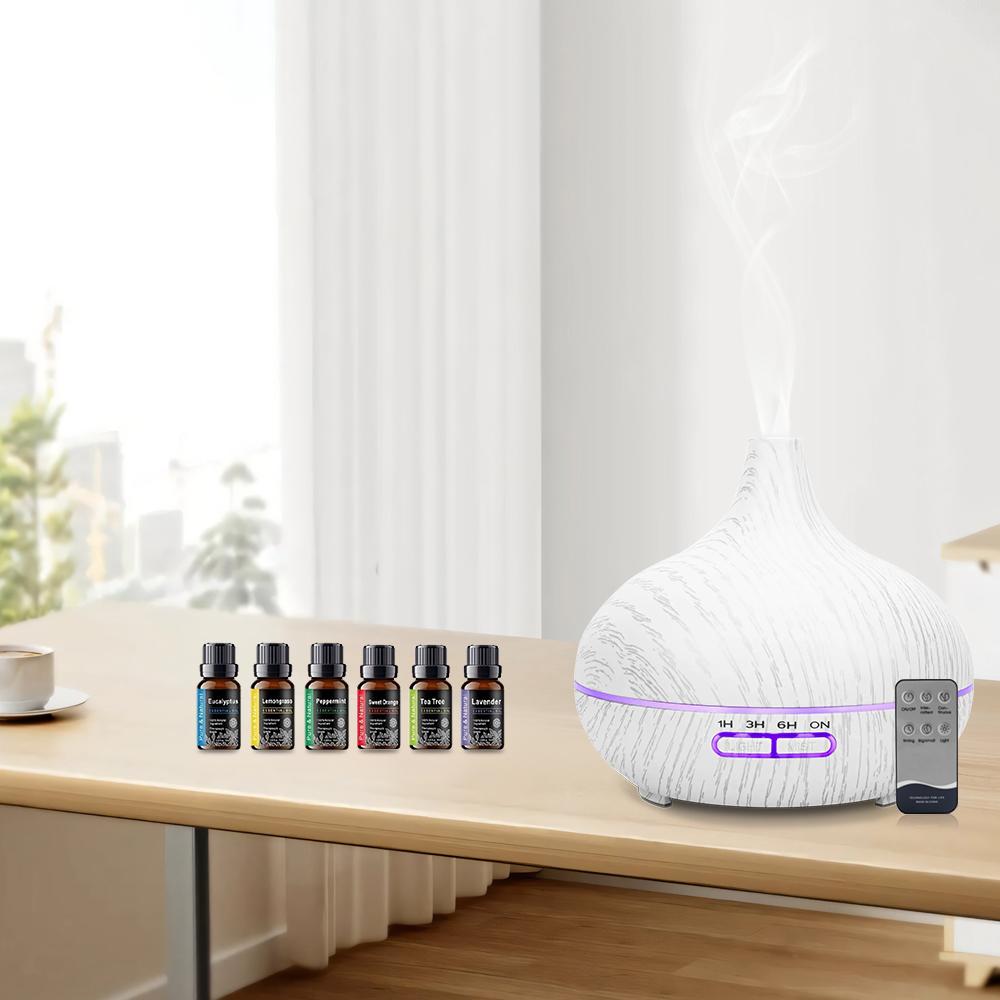 Diffuser Ultrasonic Essential Oil Diffuser with Remote  550ml Wood Grain Humidifier, 6  Oils, Auto Shut Off, Ultra Quiet for Hom