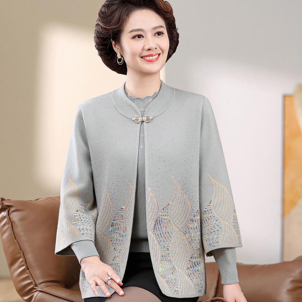 Autumn/Winter Knit Cardigan & Sweater Coat Set for Middle-Aged Women - Ideal for Mother-in-Law Wedding Banquet