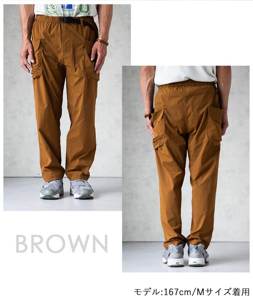 Nakota activity Light elastic nylon and size old blue pants, belted, multi-pocket, water-repellent pants, men's women's, L,