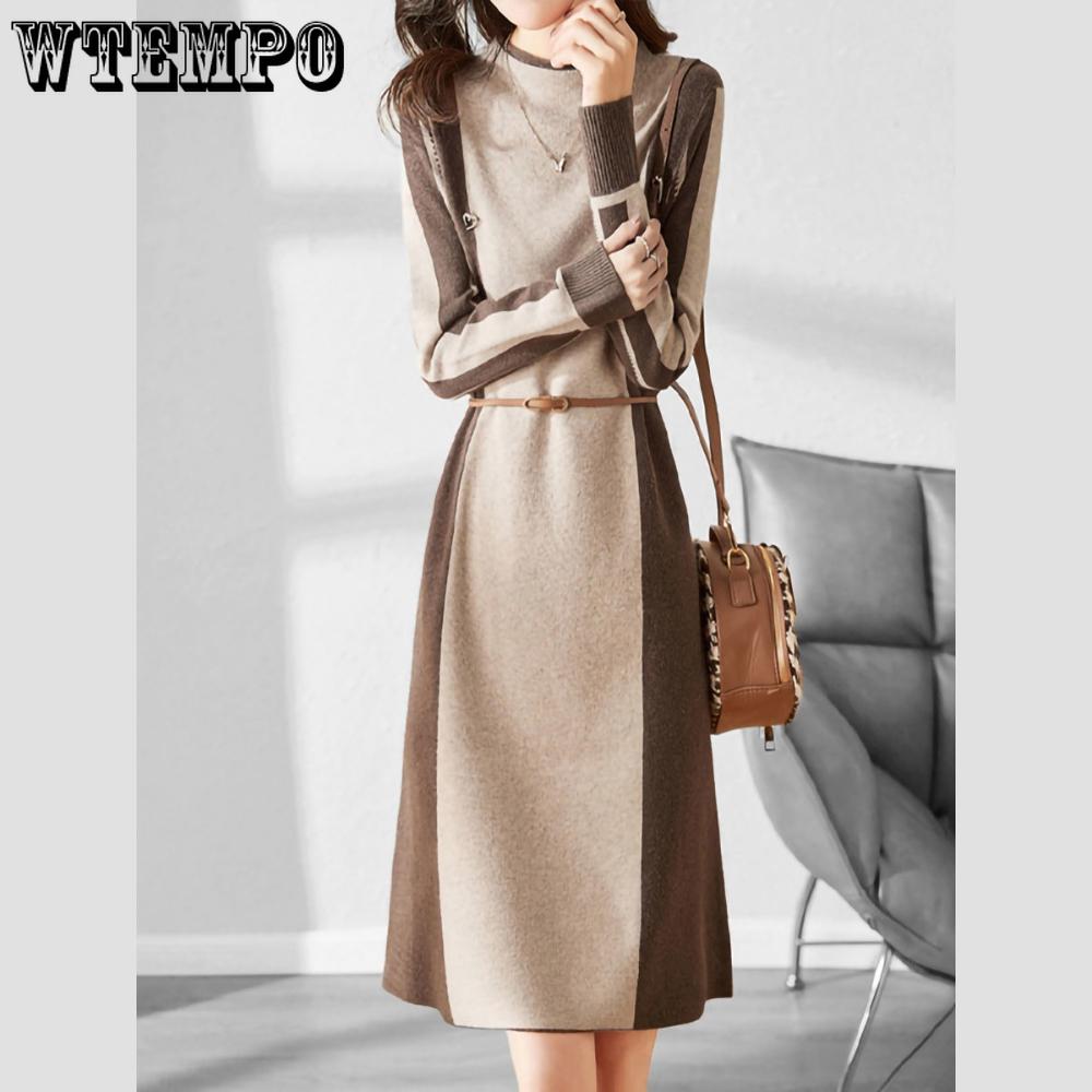 Rochie Tricotată Casual pentru Femei Rochie Pulover Largă de Lungime Medie cu Talie Marcată Toamnă și Iarnă