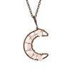 Vintage Handmade Wire-Wrapped Amethyst Moon Pendant Necklace with Colorful Crushed Stone Beads