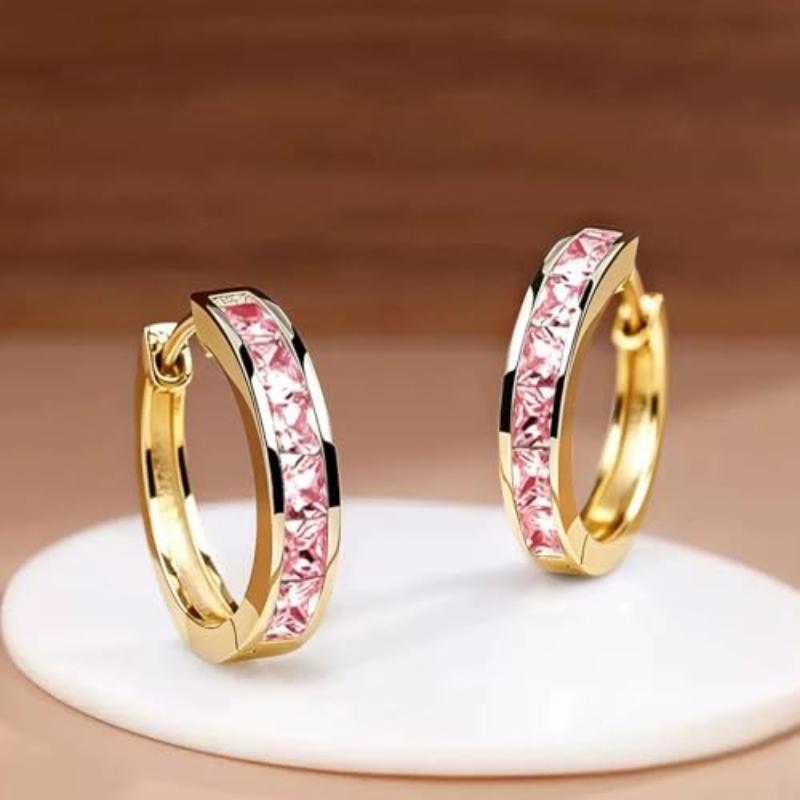 Orecchini a cerchio da donna Huitan Design Classico Pieni di Zirconi Quadrati Princess Semplici ed Eleganti Accessori Femminili Gioielli Versatili