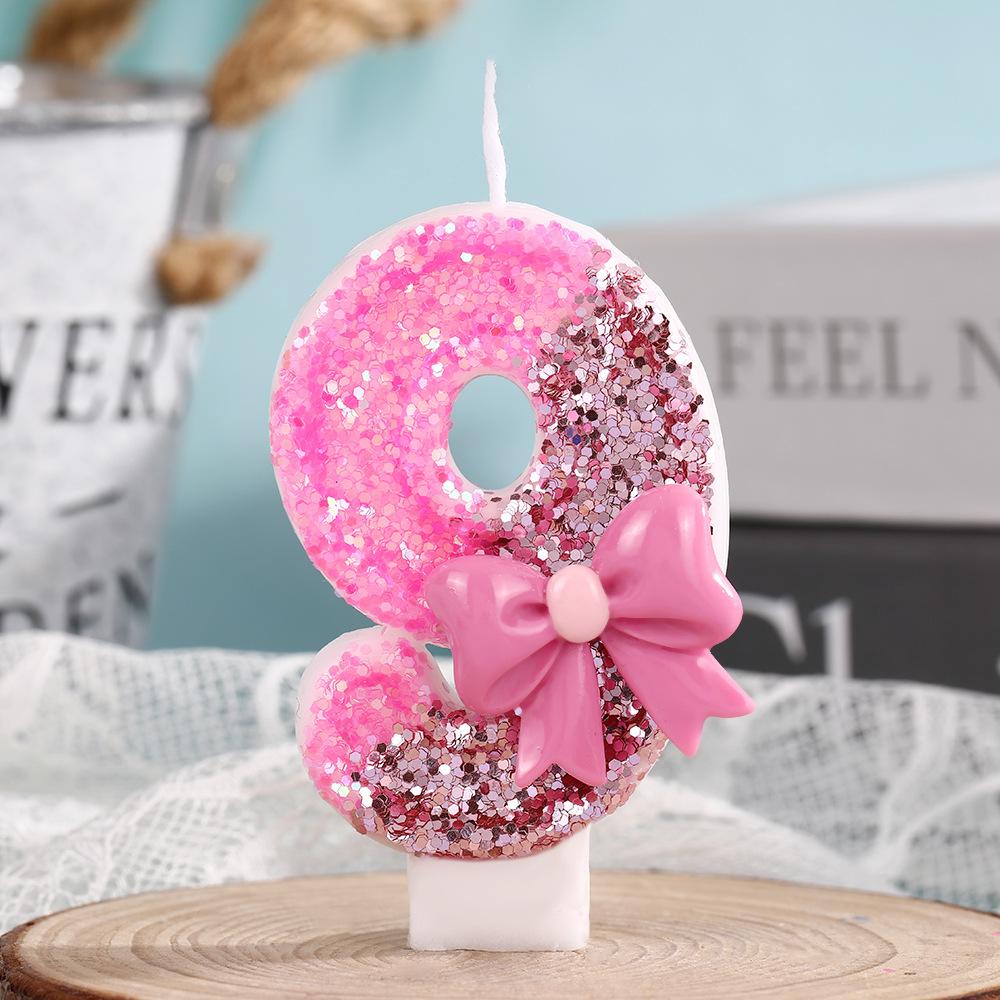 0-9 Birthday Decorations, Including Pink Bow Digital Candles for 0-9 Birthday Cakes, Exquisite Decorations At the Top of the Cak