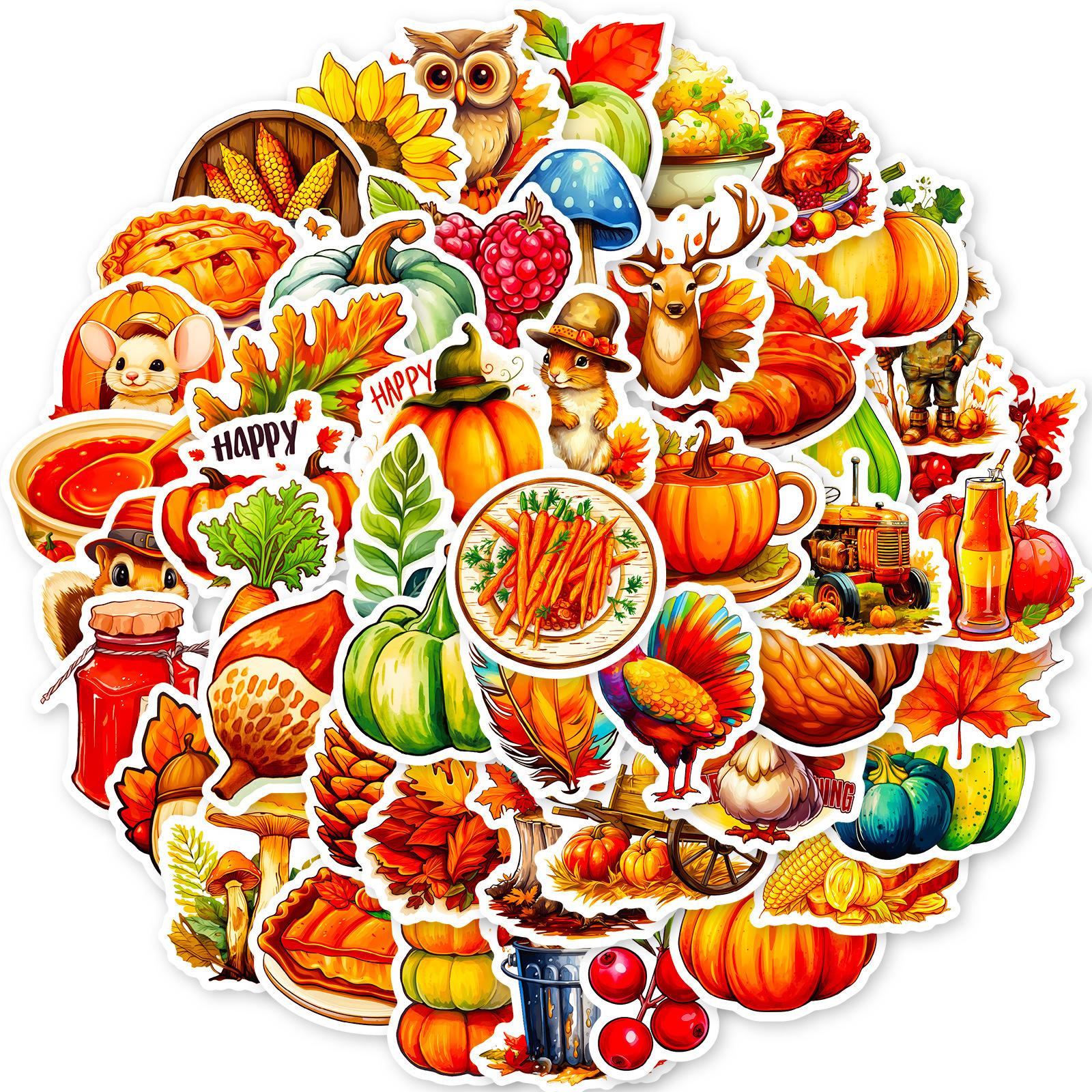 

50 Thanksgiving Stickers Turkey Cartoon Animals Kids Stickers Thanksgiving Graffiti Decoration Temu