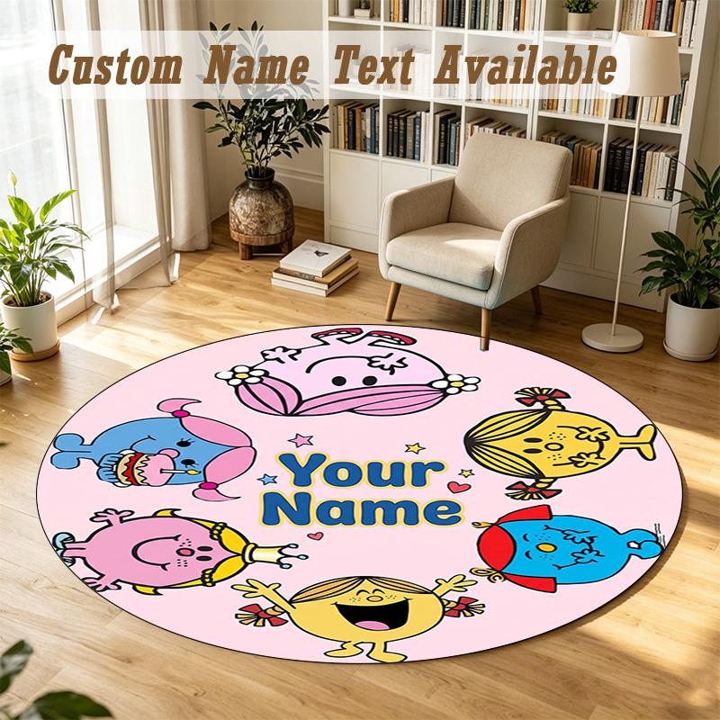 Round Rug Custom NameMr. Men & Little Miss Pattern Non Slip Carpet Home Floor Decor