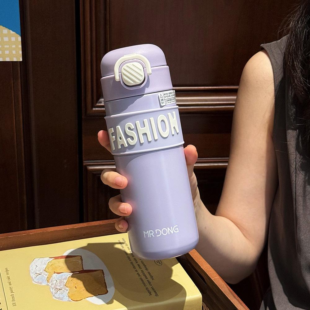 New letter stainless steel thermos cup high value double drink straw cup creative men's and women's sports portable car water cup