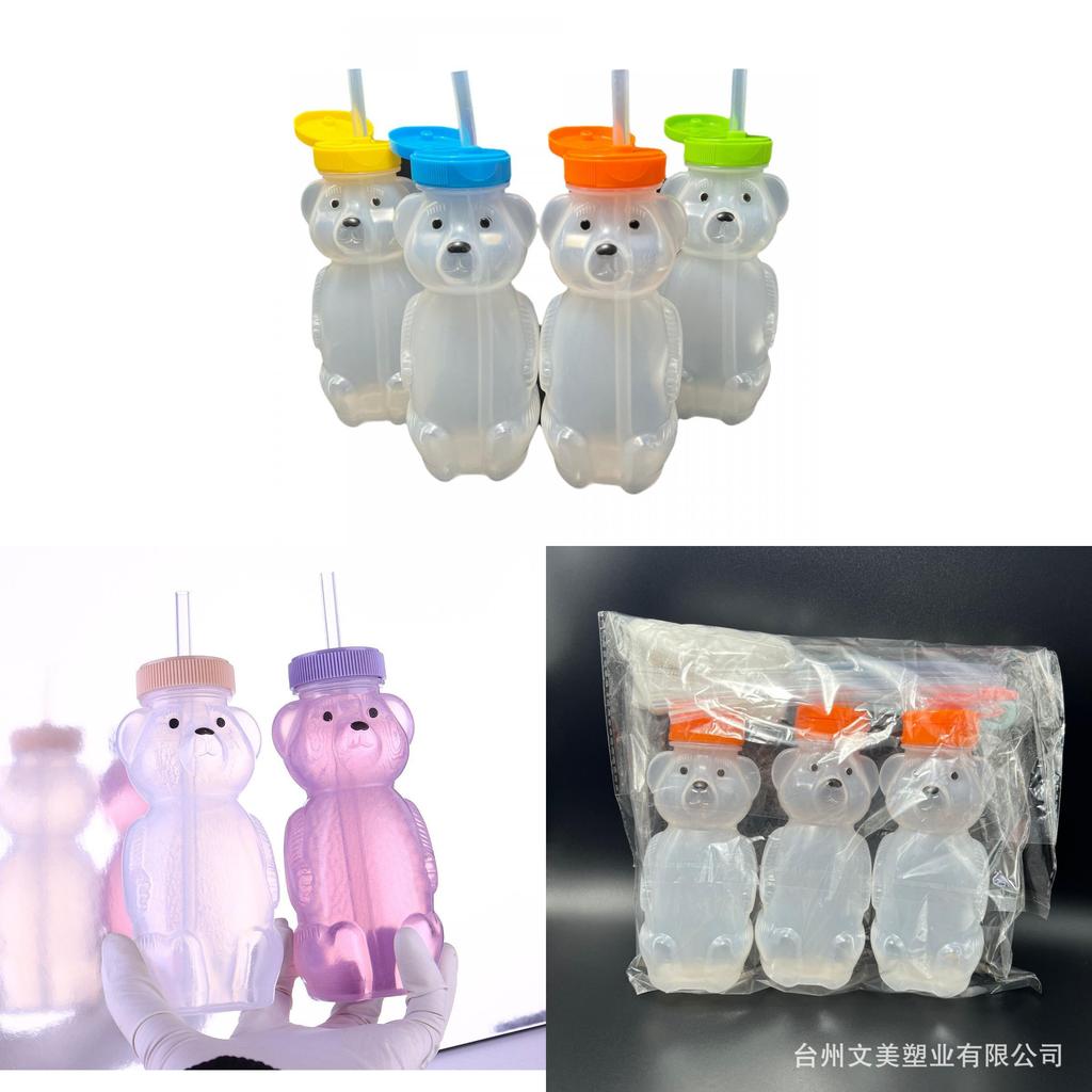 Small Bear Drink Cup Set With Silicone Straws And Brushes For Kids And Teens