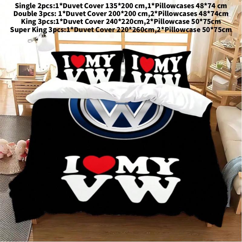 

Pillowcase Duvet Cover Bedding Set V Volkswagens Bedroom Single Double Large Black A,Single(135x200cm)