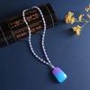 Amber Beeswax Gradient Purple-Blue Necklace Water Drop Flowers Pendent Necklace For Women Unisex Beaded Pendant Ornaments Gift